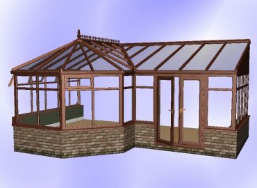 P Shape Conservatory finished in mahogany